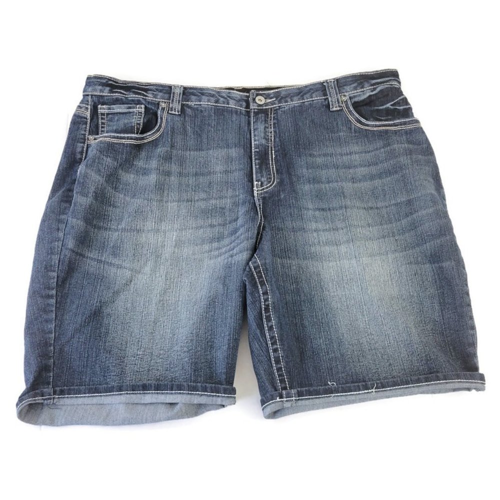 Cato Womens Shorts 24 Jeans Dark Blue Denim Wash Elastic Waist SHO38E